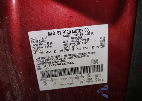 2014 Ford F-150 Stx from USA, damaged, VIN 1FTFX1EF6EKD28432